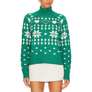 Lovers And Friends 'Fair Isle' Green Acrylic Oversized Turtleneck Pullover Size
